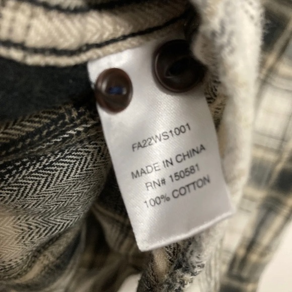 Flag & Anthem Mens Flannel Plaid Shirt Button Up Medium Cream White Black - Picture 11 of 12